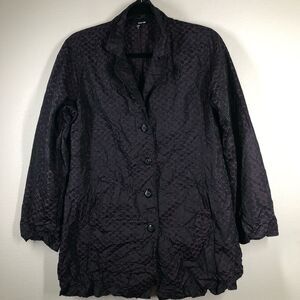 Sun Kim Boyfriend Jacket Crinkle Blazer Black Purple Lagenlook Chore Coat Small